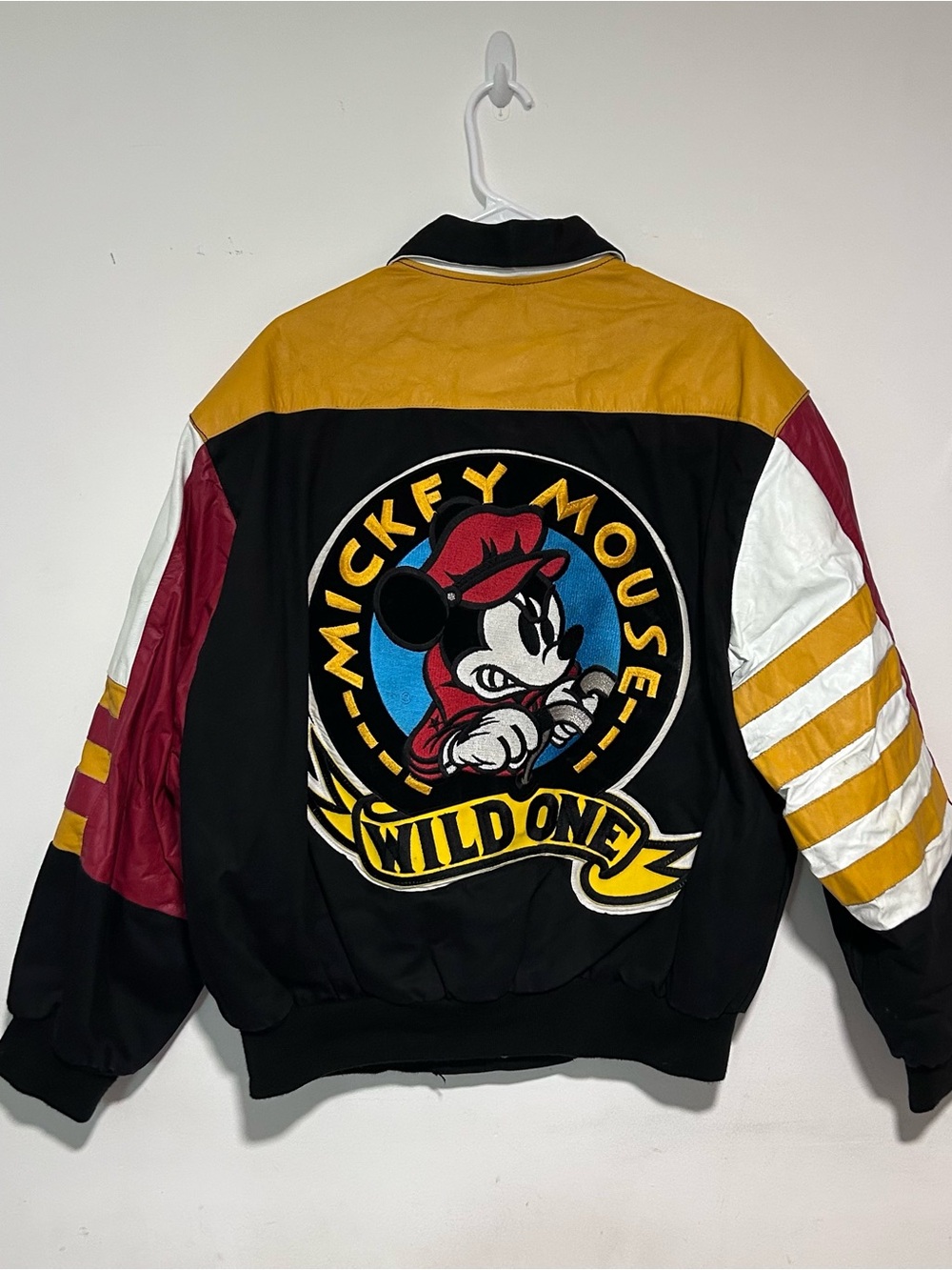 Vintage 90’s Mickey Mouse Wild One Jeff Hamilton Leather Bomber Jacket Rare XL